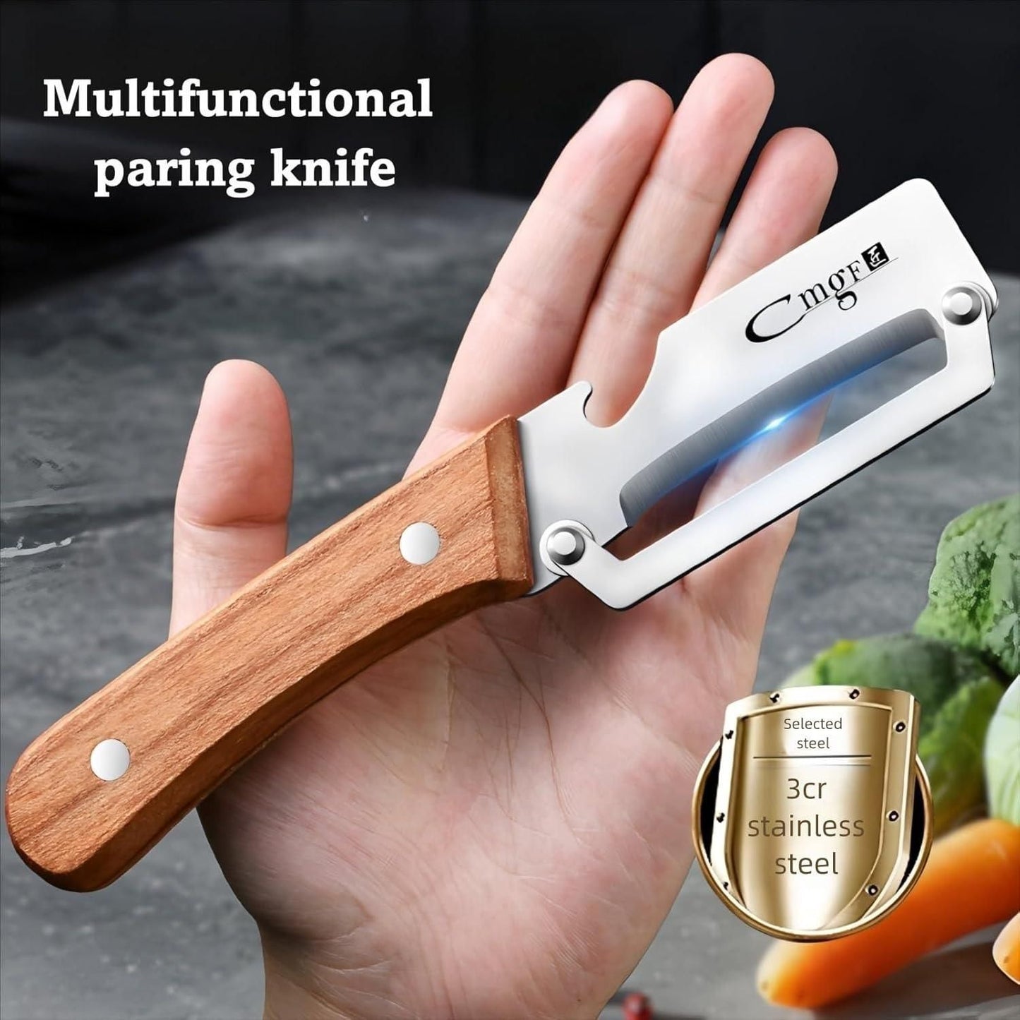 Kitchen Peeler with Wooden Handle & Bottle Opener 💫